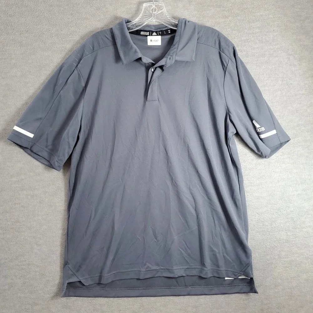 Adidas Men Polo Shirt Large‎ Gray Golf Logo Short Sleeve Collar Pullover